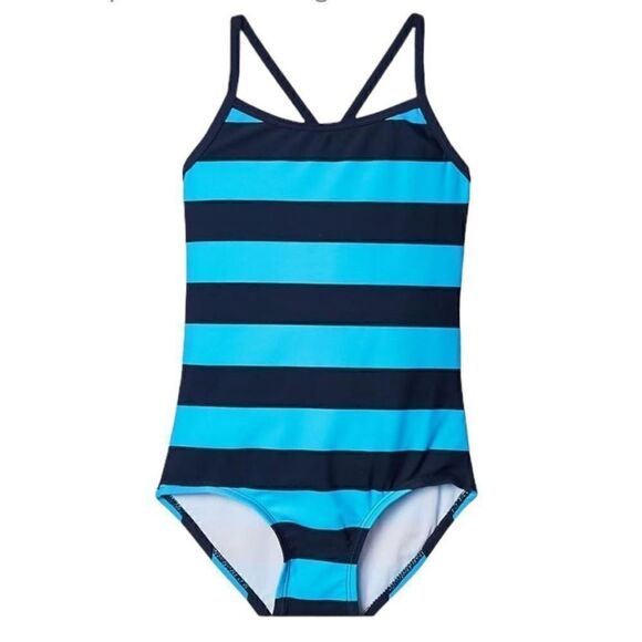 Kanu Surf Girls’ Turquoise And Navy Stripe One Piece Swimsuit, Size 4 (Girls) - Picture 1 of 7